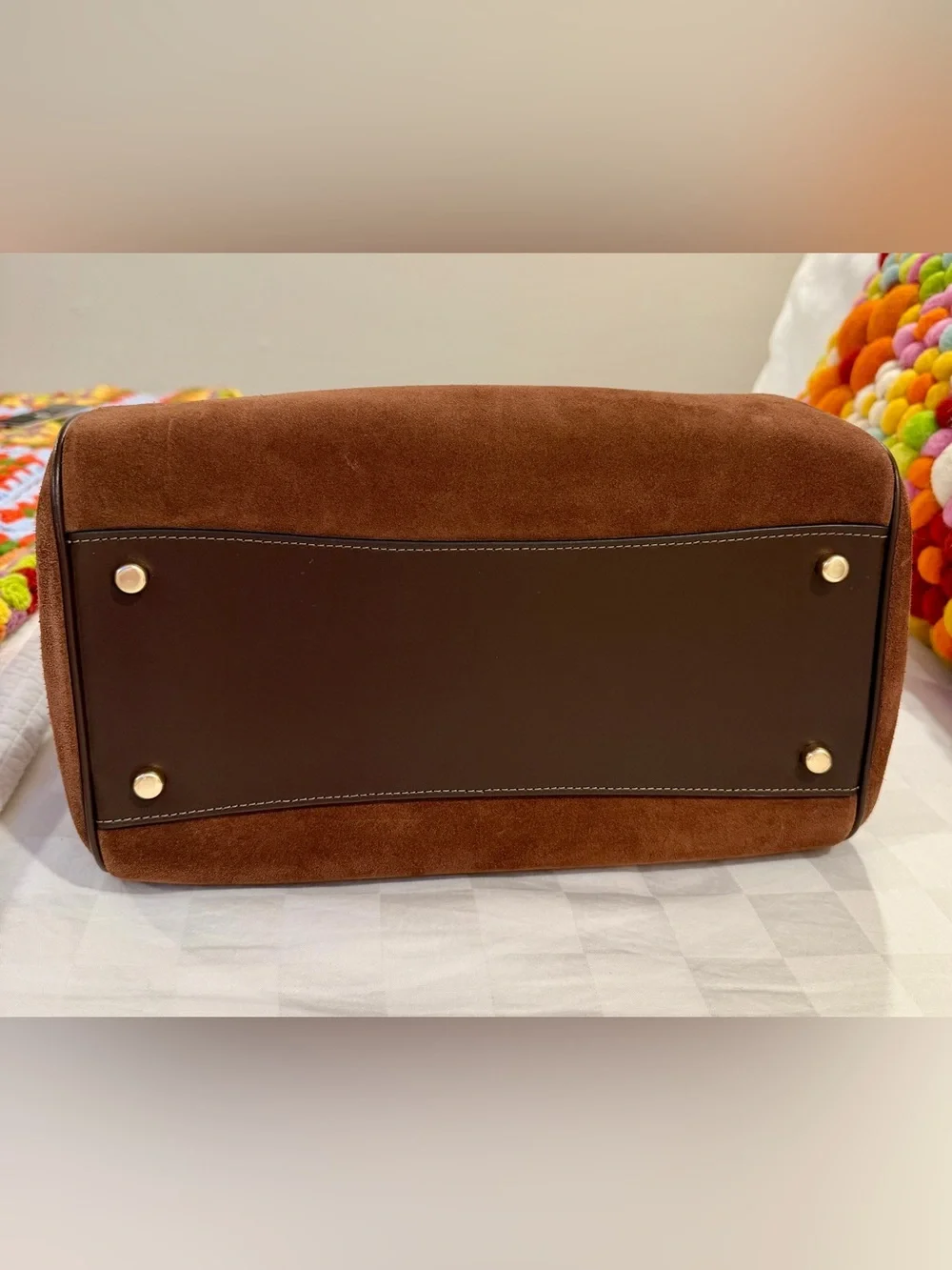 Coach Brown Suede Leather Top-Handle Satchel with Dark Brown Trim